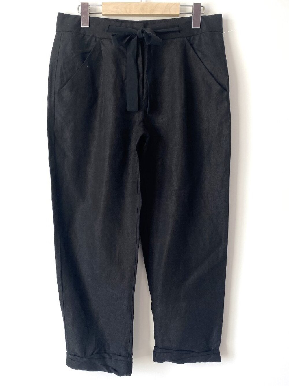 Wilfred Womens Linen Blend Black Cropped Pants Button Cuff Size 4 Boho Coastal